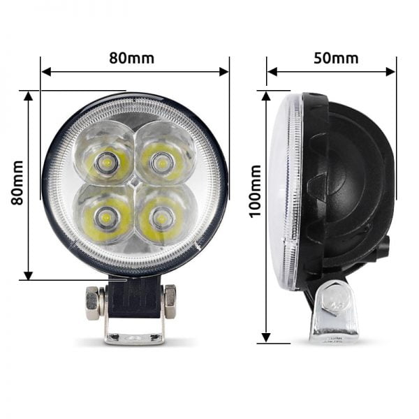 Προβολάκι LED SPOT EPISTAR Φ 80mm 12W 10-30V 880LM, 6000-6500K